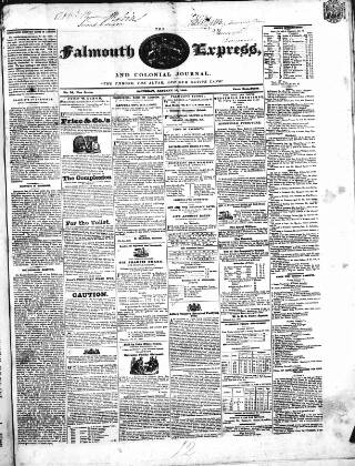 cover page of Falmouth Express and Colonial Journal published on January 18, 1840