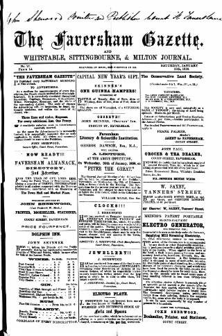 cover page of Faversham Gazette, and Whitstable, Sittingbourne, & Milton Journal published on January 26, 1856