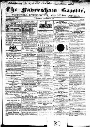 cover page of Faversham Gazette, and Whitstable, Sittingbourne, & Milton Journal published on December 6, 1856