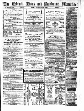 cover page of Cornubian and Redruth Times published on December 25, 1868