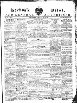 cover page of Rochdale Pilot, and General Advertiser published on January 16, 1858