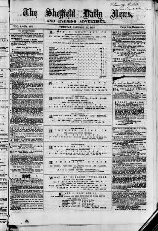 cover page of Sheffield Daily News published on January 26, 1858