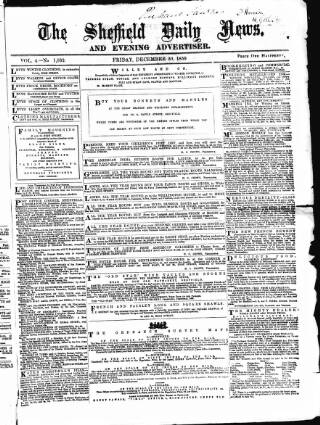 cover page of Sheffield Daily News published on December 30, 1859