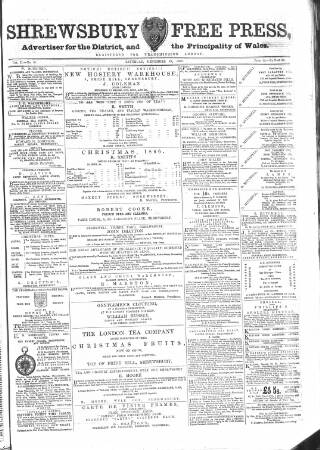 cover page of Shrewsbury Free Press, and Advertiser for Salop published on December 22, 1866