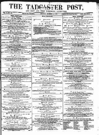 cover page of Tadcaster Post, and General Advertiser for Grimstone published on December 4, 1873