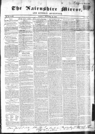 cover page of Nairnshire Mirror published on November 23, 1852