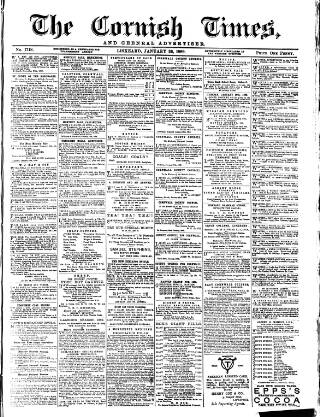 cover page of Cornish Times published on January 26, 1889