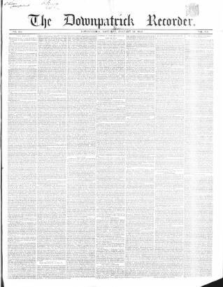 cover page of Downpatrick Recorder published on January 26, 1856