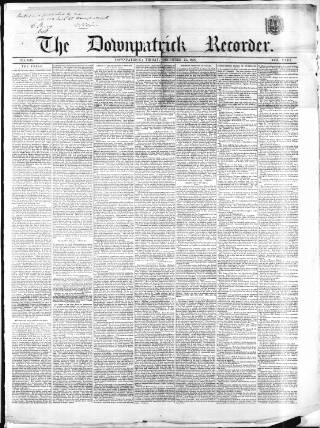 cover page of Downpatrick Recorder published on December 25, 1858