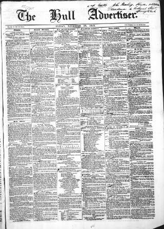 cover page of Hull Advertiser published on November 23, 1849