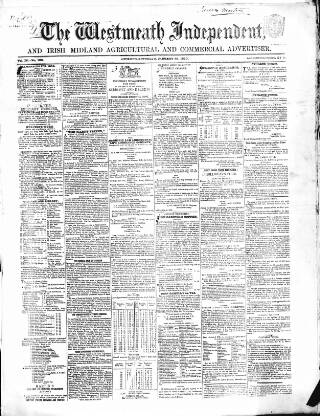 cover page of Westmeath Independent published on January 26, 1850