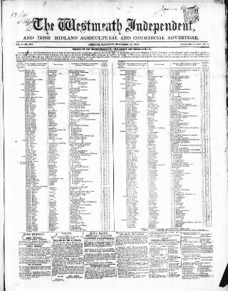 cover page of Westmeath Independent published on November 23, 1850