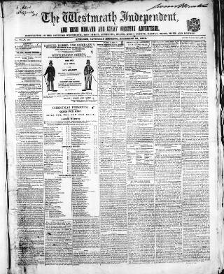 cover page of Westmeath Independent published on December 25, 1852