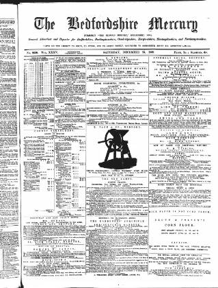 cover page of Bedfordshire Mercury published on December 25, 1869