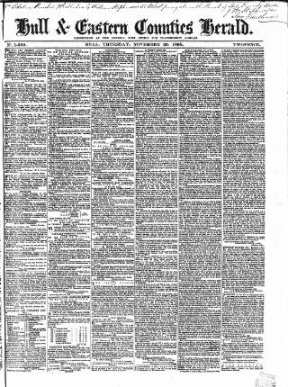 cover page of Hull and Eastern Counties Herald published on November 23, 1865