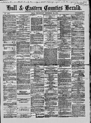 cover page of Hull and Eastern Counties Herald published on December 13, 1877