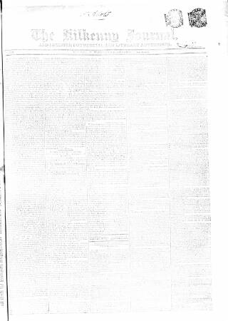 cover page of Kilkenny Journal, and Leinster Commercial and Literary Advertiser published on December 25, 1839