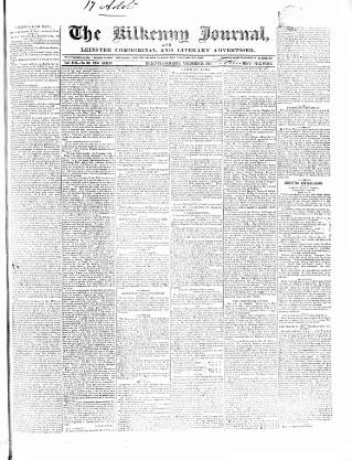 cover page of Kilkenny Journal, and Leinster Commercial and Literary Advertiser published on November 23, 1844