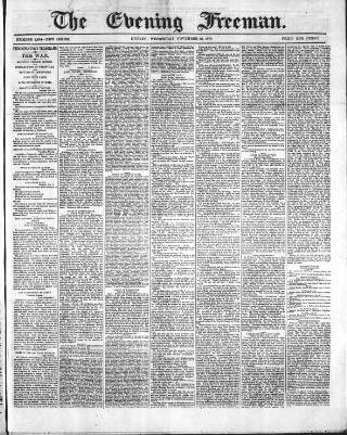 cover page of The Evening Freeman. published on November 23, 1870