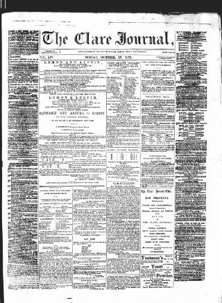 cover page of Clare Journal and Ennis Advertiser published on December 16, 1872