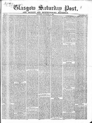 cover page of Glasgow Saturday Post, and Paisley and Renfrewshire Reformer published on November 23, 1861