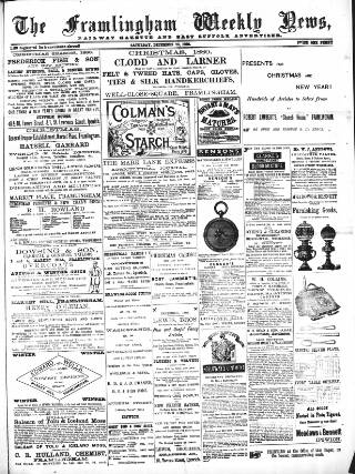 cover page of Framlingham Weekly News published on December 25, 1880