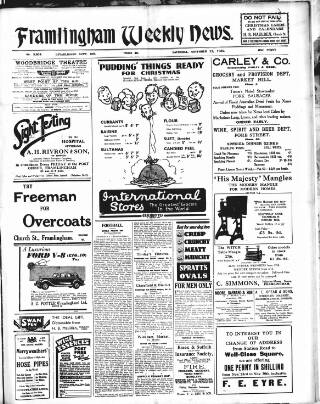 cover page of Framlingham Weekly News published on November 23, 1935