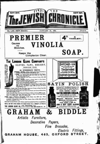 cover page of Jewish Chronicle published on January 31, 1896