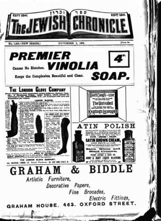 cover page of Jewish Chronicle published on November 6, 1896