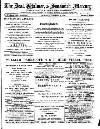 cover page of Deal, Walmer & Sandwich Mercury published on November 23, 1889