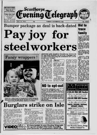 cover page of Scunthorpe Evening Telegraph published on November 23, 1993