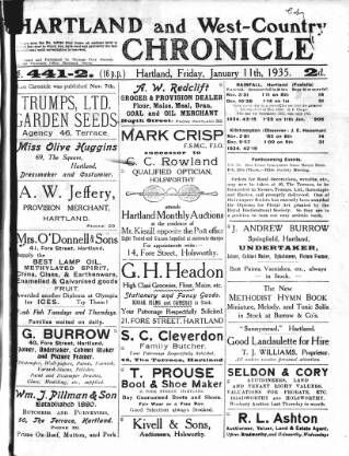 cover page of Hartland and West Country Chronicle published on January 11, 1935