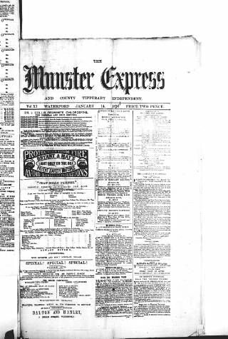 cover page of Munster Express published on January 14, 1871