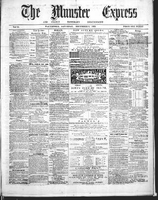 cover page of Munster Express published on December 9, 1871