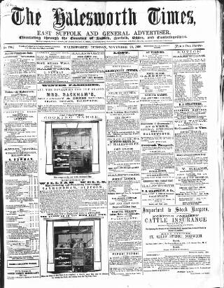 cover page of The Halesworth Times and East Suffolk Advertiser. published on November 23, 1858