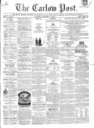 cover page of Carlow Post published on December 25, 1858