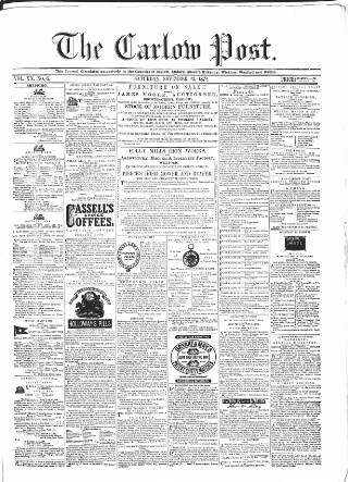 cover page of Carlow Post published on November 23, 1872