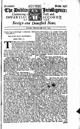 cover page of Dublin Intelligence published on November 15, 1712