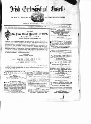 cover page of Irish Ecclesiastical Gazette published on January 22, 1874