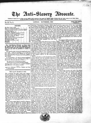 cover page of Anti-Slavery Advocate published on November 1, 1858