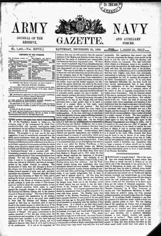 cover page of Army and Navy Gazette published on December 25, 1886