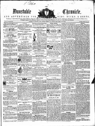 cover page of Dunstable Chronicle, and Advertiser for Beds, Bucks & Herts published on November 27, 1858