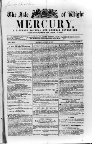 cover page of Isle of Wight Mercury published on January 26, 1856