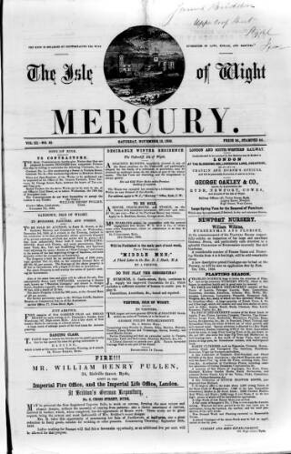 cover page of Isle of Wight Mercury published on November 15, 1856