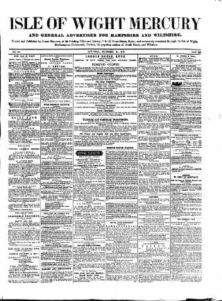 cover page of Isle of Wight Mercury published on December 25, 1858