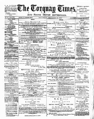 cover page of Torquay Times, and South Devon Advertiser published on December 25, 1880