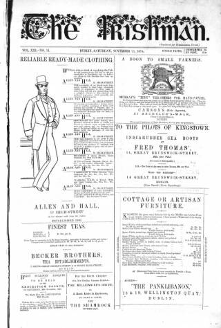 cover page of The Irishman published on November 23, 1878