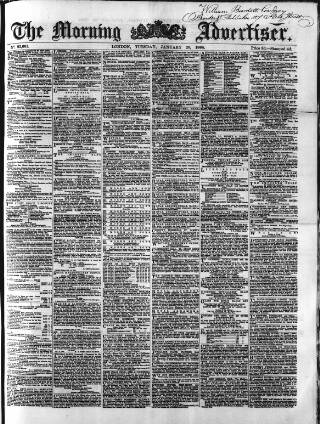 cover page of Morning Advertiser published on January 26, 1864