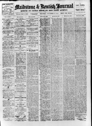 cover page of Maidstone Journal and Kentish Advertiser published on November 23, 1911