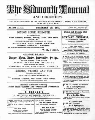 cover page of Sidmouth Journal and Directory published on December 1, 1871